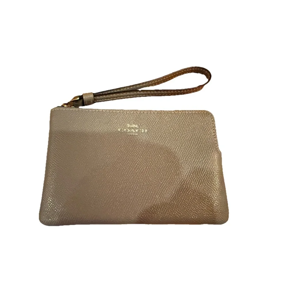 Coach Corner Zip Wristlet Wallet Taupe Crossgrain Leather Bag Chic - Picture 3 of 7